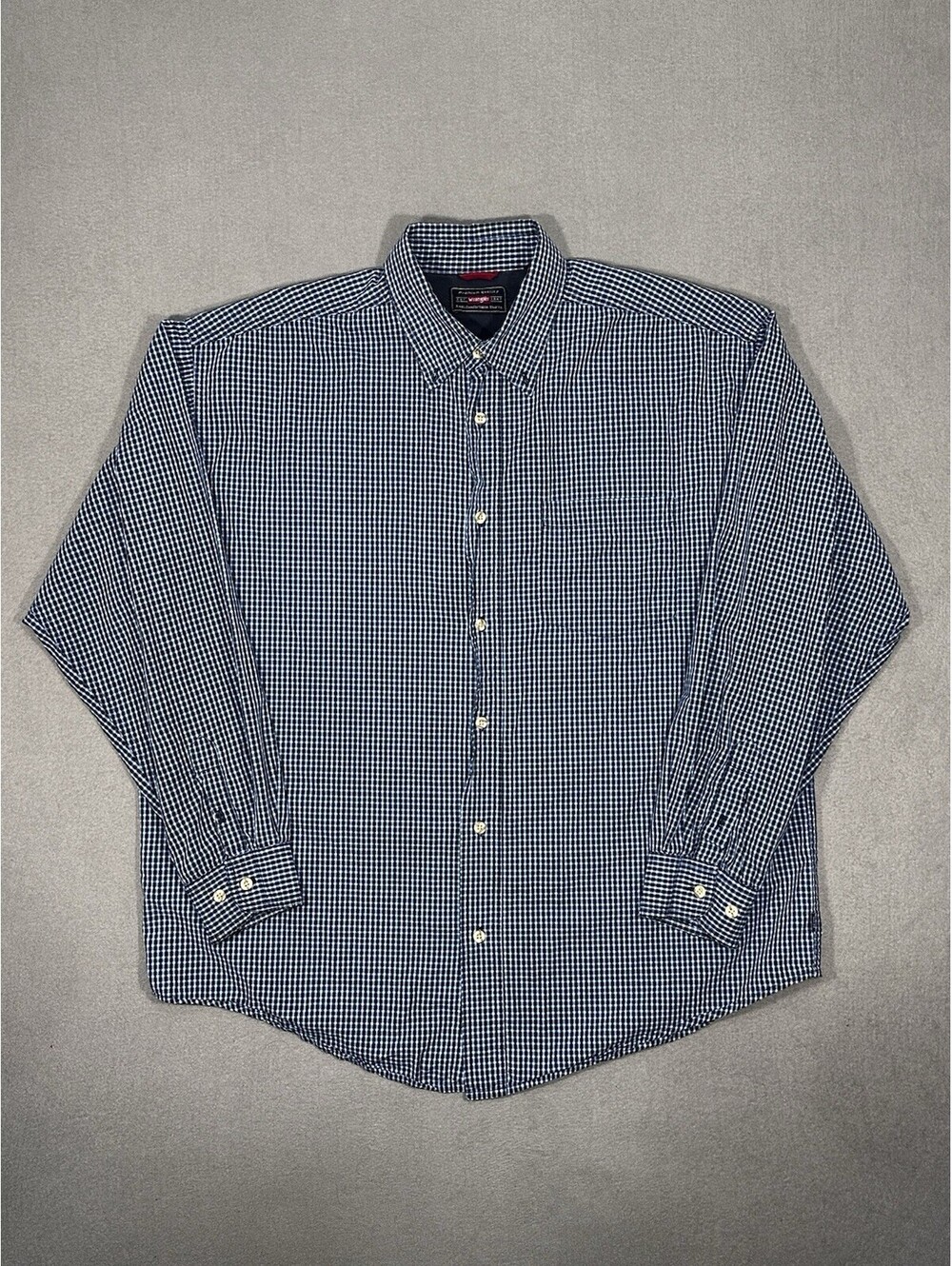 Wrangler Men’s Large Blue Check Button Up Shirt Long Sleeve Cotton Casual